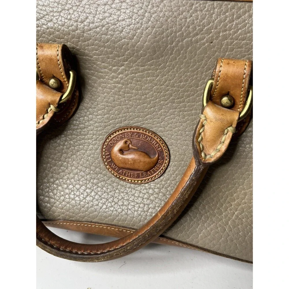 Vintage Dooney & Bourke All-Weather Leather Pebbled Satchel in Taupe and Brown
